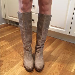 Frye Grey Distressed Knee High Boots with Heel